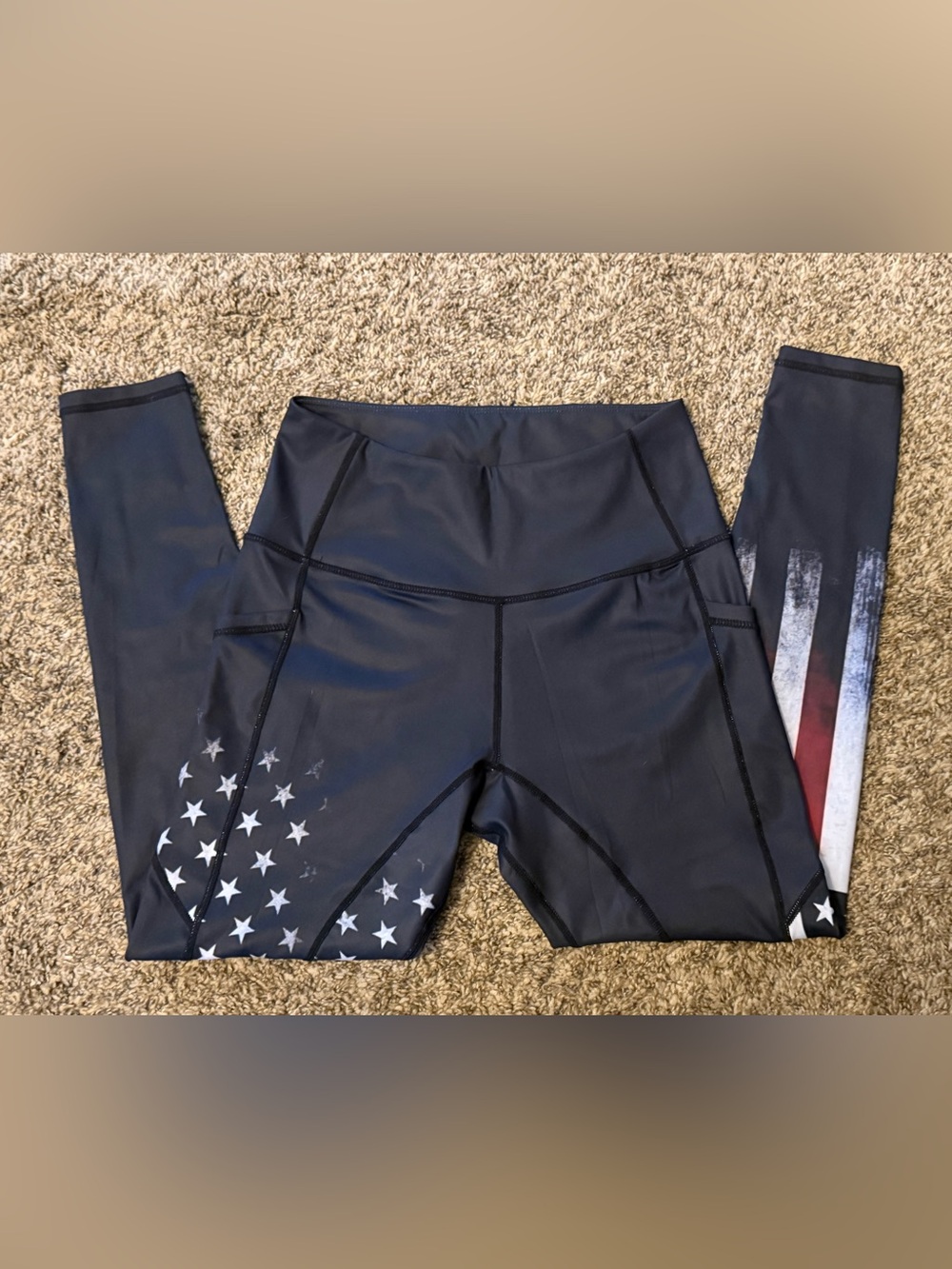 Woman’s ' Black Stars & Stripes High-Waist Leggings with Pockets